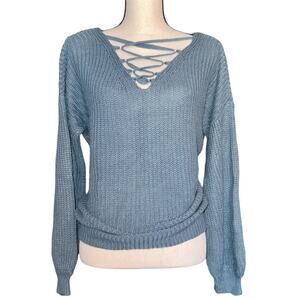 Blue Lace Up Sweater